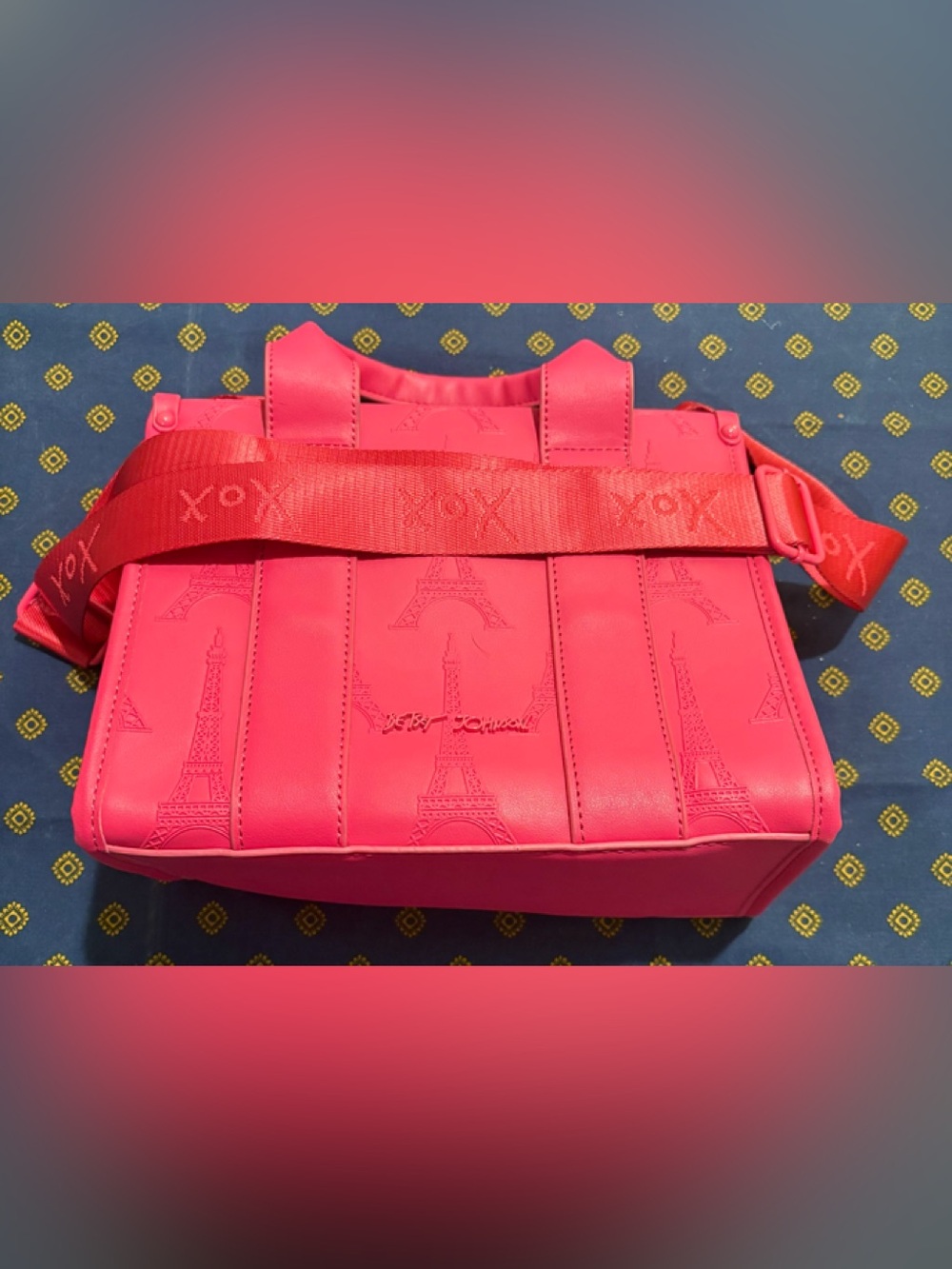 Betsey Johnson Bright Pink Tote with Embossed Eiffel Tower